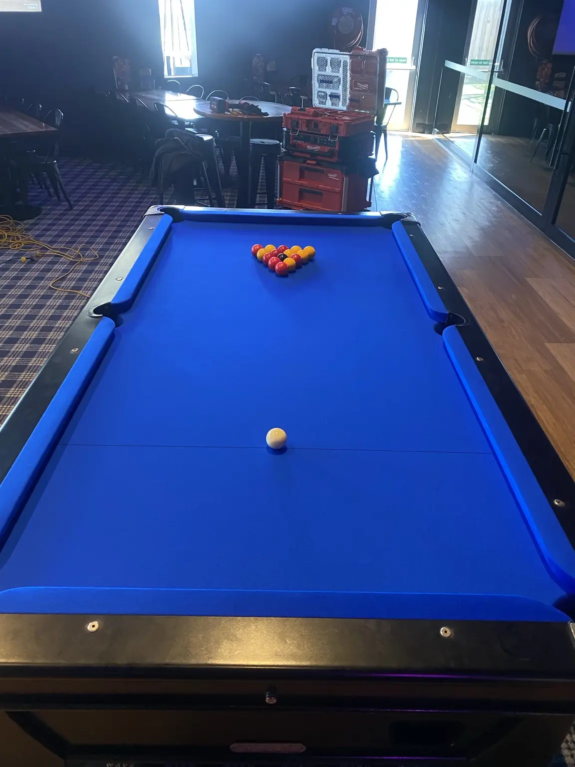 Finished blue pool table